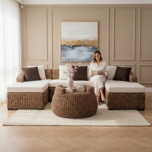 Modern Luxury Handwoven Waterproof <b>Rattan</b> Sectional <b>Sofa</b> Set Outdoor Patio Apartment Living Room L Shape Garden Furniture - Product Image 2