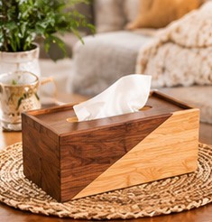 Boîte à mouchoirs et étui à serviettes multifonction en bois moderne avec fond coulissant, design rectangulaire pour utilisation sur table, décoration en bois naturel - Product Image 1