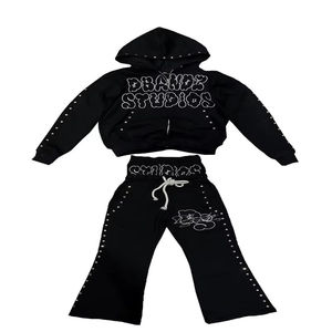 Sudadera con Capucha y Pantalones de Chándal de Felpa de Algodón de Alta Calidad de 340 g/m² para Invierno/Primavera, Unisex, con Logotipo Personalizado, Talla Grande, con Cordón Ajustable - Product Image 2