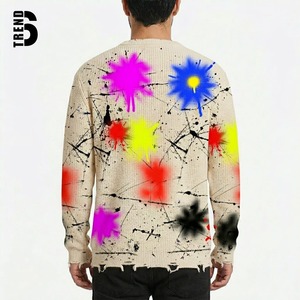 เสื้อสเวตเตอร์ไหมพรมหนานุ่มสไตล์วินเทจสำหรับผู้ชาย ลายกราฟฟิตีสาดสี แนวสตรีทแวร์ Y2K ชายเสื้อฉีกขาด ทรงโอเวอร์ไซส์ - Product Image 2