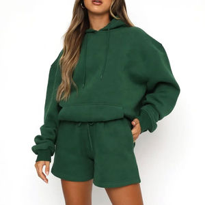 Conjunto de Sudadera con Capucha y Pantalones Deportivos Personalizados para Mujer, de Algodón, Holgados, con Hombros Caídos, Diseño Sólido, Conjunto de 2 Piezas - Product Image 1