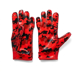 Gants de football américain personnalisés en cuir synthétique camouflage rouge, à doigts complets, avec grip adhésif, respirants, logo Stone, pour receveur - Product Image 3