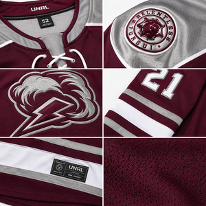 Ice Hockey Jersey Black Cherry & Chrome <b>Silver</b> Pro Weight Air Knit Polyester Lace Up Hockey Jersey Breathable Team Uniform - Product Image 4