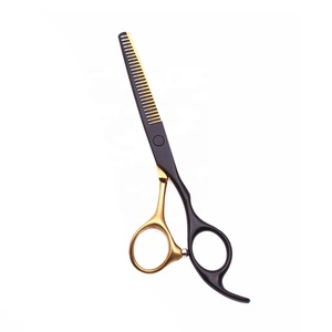 Tijeras Profesionales para Cabello de Acero Inoxidable con Punta Afilada para Diestros, Mango Largo de Cerámica, Duraderas, 28 Dientes, Acabado Negro y Azul - Product Image 3