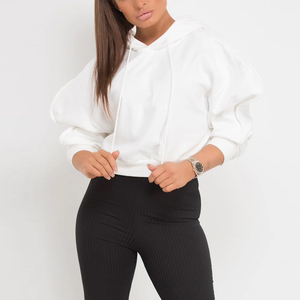 Lady's Casual Tracksuit Contrast Color Cropped Hoodie Flared Leg Pants Gym Fitness Sets Loose Fit 100% Cotton - Product Image 3