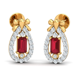 Boucles d'oreilles de luxe pour femmes plaquées or 18 carats avec rubis et diamants ronds taille brillant en forme de goutte d'eau, bijoux de mariage - Product Image 1