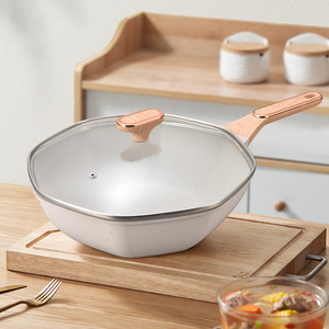 Wok Antiadherente Duradero con Base de Cerámica, Tapa de Vidrio, Mango de Aleación de Zinc, Apto para Lavavajillas, Diseñado para una Calentamiento Rápido y Distribución de Calor - Product Image 1