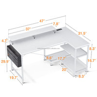Bureau de jeu moderne et durable en forme de L, autoportant, avec prises intégrées, support d'écran, élégant, en métal, pour le bureau