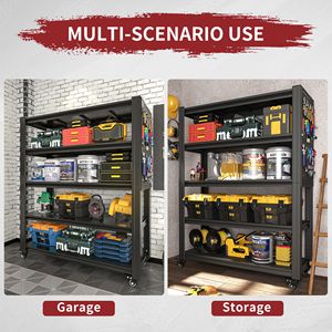 Scaffalatura per Garage in Metallo Resistente da 183 cm (72 pollici) con 5 Ripiani Regolabili, Pannello Forato e Ruote - Unità di Stoccaggio Multiuso di Qualità Premium - Product Image 4