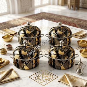 Olla de Acero Inoxidable de Lujo con Diseño Único en Negro y Dorado, Cazuela Aislada con Diseño Meena, Plato para Servir, Decoración Moderna para Mesa - Product Image 2
