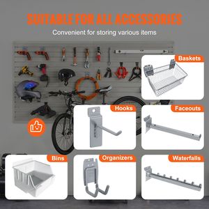 Pannelli Slatwall Grigio Resistente 120x30 cm con Ganci, Set da 8 Pannelli 30x120 cm, Organizzatore da Parete per Garage - Product Image 6