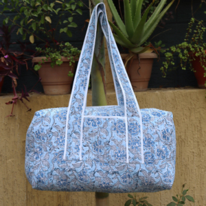 Handmade Quilted Cotton Luxury Sport Weekender Duffle Bag Large Capacity Durable Floral Block Print - Product Image 1