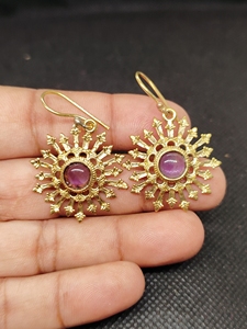 Export Brass Gemstone Drop Earrings Bulk Handcrafted Gold Plated Finish Amethyst Pattern Bezel - Product Image 4