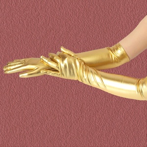 Gants de soirée pour femmes, en cuir doré argenté, longs, métalliques, pour spectacle sur scène, performance, danse, accessoires de costume - Product Image 2