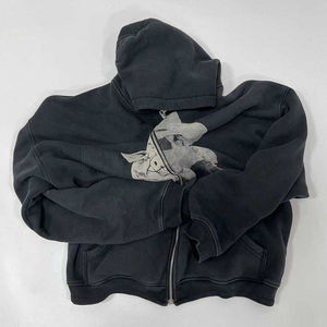 Sudadera con capucha y cremallera negra con estampado gráfico para mujer |   Chaqueta con Capucha de Punto 100% Algodón para Otoño |   OEM Personalizado de Alta Calidad con Logotipo Frontal - Product Image 5