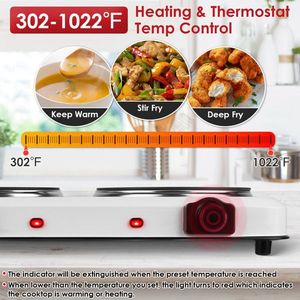 Table de cuisson électrique portable 2 brûleurs 2000W, plaque chauffante électrique en verre avec commande par bouton et réglage progressif de la température - Product Image 3