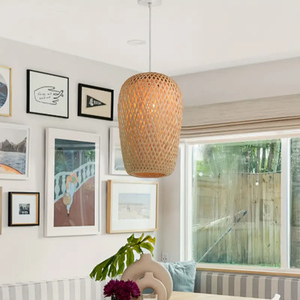 Luminaire suspendu en forme de vase en bambou tissé pour la décoration de la maison et l'éclairage intérieur - Product Image 5