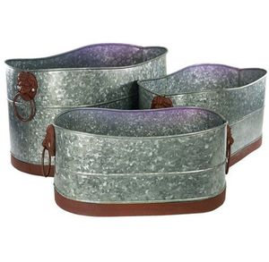 Juego de Macetas de Metal Galvanizado Rústico, Forma Elíptica, Macetas Duraderas para Flores, Decoración del Hogar, Contenedor para Plantas Verdes - Product Image 1