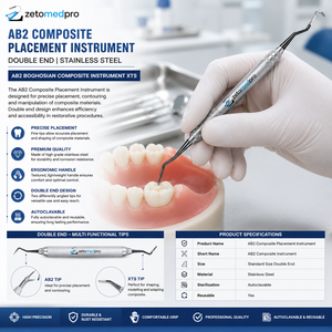 Instrumento de Colocación de Composite Dental Premium AB2 Boghosian, Instrumento Restaurador de Acero Inoxidable OEM Zetomed Pro - Product Image 3