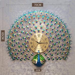 Peacock <b>Design</b> Metal <b>Wall</b> <b>Clock</b> Circular Home Decoration Art Large 33-40 Inch Contemporary Glam Style - Product Image 2