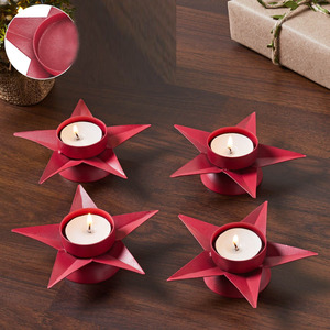 Charming White <b>Star</b>-Shaped Metal Tea <b>Light</b> Candle Holder Set Featuring A Distressed Finish For Festive Holiday Or Everyday Decor - Product Image 3