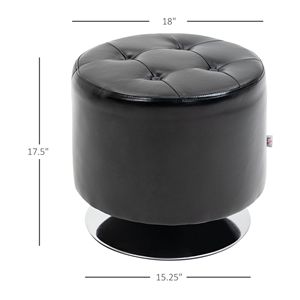 Antique Style Round PU Leather Swivel Ottoman Foot <b>Stool</b> Black Soft Velvet Thick Padding Tufting for Home Office Entry <b>Bedroom</b> - Product Image 3