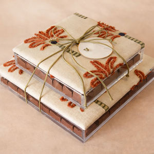 Handmade Linen <b>Gift</b> <b>Box</b> With Embroidered Floral Design And Gold Ribbon Bow For <b>Ramadan</b> Easter Candy Packaging - Product Image 4