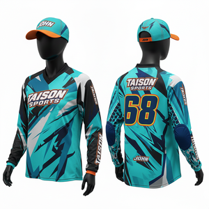 Maillot de motocross pour femmes, 160 GSM, maille polyester respirante, bleu marine, orange, jaune, panneaux éclair, logo personnalisé par sublimation - Product Image 3