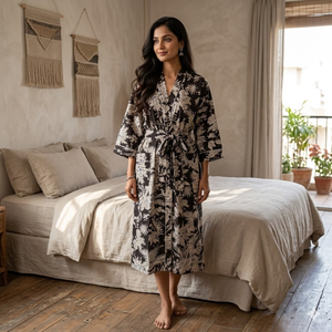 Kimono Ético de Algodón Tejido a Mano |   Bata de casa de manga larga con cuello en V y bolsillos para mujer |   Herramienta Sostenible Dori Masterpiece - Product Image 3