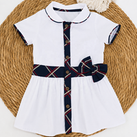 Robe élégante pour filles Jiefute, nouvelle collection été, style preppy, ceinture contrastée à carreaux avec nœud, vêtements formels pour l'école, boutique pour enfants