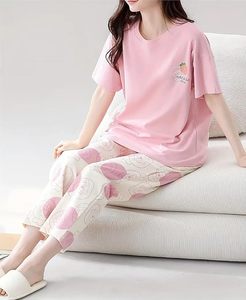 Women’s Breathable Cotton Pajama Set Printed Round Neck Half Sleeve Top with <b>Pyjama</b> Bottom - Product Image 2