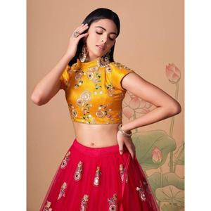 Prodigieux miroir rose vif filet de travail Lehenga Choli décorations de mariage élégantes porter - Product Image 4