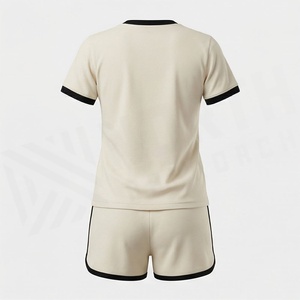 Women's 2 Piece Knitted Casual <b>Set</b> Short Sleeve T Shirt and Above Knee Shorts Solid Color Breathable Crew Neck <b>Twin</b> <b>Set</b> - Product Image 2