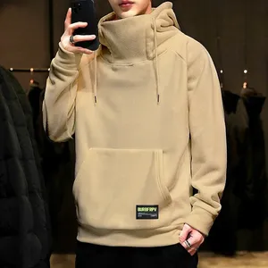 Thick Fleece Solid Loose Fit <b>Mens</b> Autumn Winter High Neck Hooded Windproof Hip Hop Hoodie Pocket Eco Friendly Breathable - Product Image 6