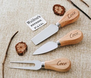 Ensemble de mini-couteaux à fromage avec manche en bois – Spatule à beurre et fourchette à fromage en acier inoxydable pour desserts, gâteaux et service - Product Image 3
