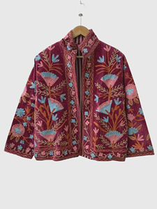 Veste en coton brodée à la main à motifs floraux, col mandarin, manches longues, grande taille, style chic prairie pour femmes, automne - Product Image 1