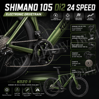 Vélo de course KOZO II T800 en carbone, 24 vitesses, changement de vitesse électronique, pneus 700x28C, freins à disque hydrauliques, roues en carbone de 50 mm