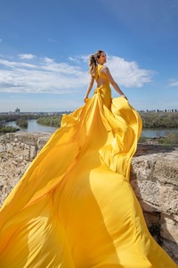 Robe longue de soirée en satin de soie fluide, style déclaration, haute couture, pour séance photo, femme, naturelle, été - Product Image 3