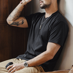 T-shirt homme Maden en gros, style vintage, décontracté, séchage rapide, col en V, uni, à manches courtes, haut d'été - Product Image 3