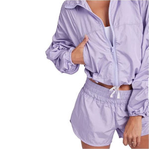 Custom Women's Lightweight Full <b>Zipper</b> Nylon Track Set Printed Short Crop <b>Zipper</b> <b>Jacket</b> Windbreaker Shorts Suits OEM Service - Product Image 3