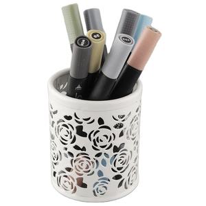 Round Iron Metal Pen <b>Pencil</b> Holder with White Finish Lightweight Contemporary Design <b>for</b> Home Office Desktabletop Decor - Product Image 1