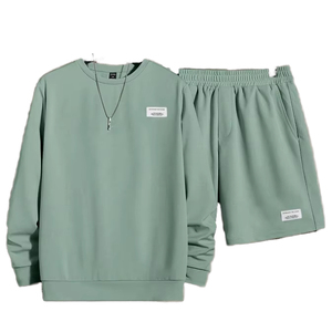เสื้อสเวตเชิ้ตคอกลมแบบสีตัดต่อสำหรับผู้ชาย และชุดออกกำลังกายแบบสั้น - Product Image 1