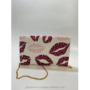 Bolso de Mano Romántico con Cuentas, Bordado a Mano con Labios, Multicolor, Portátil, de Lujo, de Diseñador, Regalo Personalizado, Venta al por Mayor - Product Image 1
