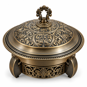 Zoravique Royal - Recipiente para calentar comida de acero inoxidable con diseño de cúpula martillada y soporte con adornos ornamentales, acabado espejo, sostenible y duradero - Product Image 6