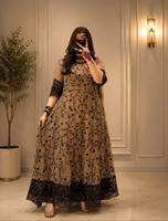 Baju Anarkali Rayon Bordir Panjang Wanita dengan Pola Bunga, Model Longgar, Pakaian Tradisional India Pakistan untuk Pernikahan