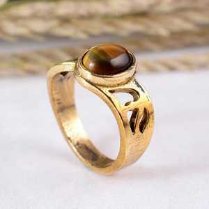 Boho Retro Brass Gold Tiger Eye 14K Gold Plated Bezel Setting <b>Ring</b> Antique Finish Handmade Signet <b>Statement</b> <b>Ring</b> Unisex - Product Image 4