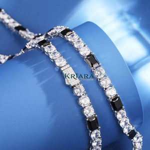 Men's S925 Silver Moissanite Tennis <b>Chain</b> Necklace Round Brilliant Cut Rhodium Plated Hiphop Style Bead Link <b>Chain</b> - Product Image 4