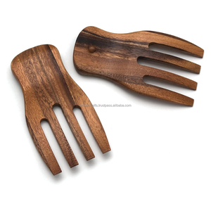 Elegant Solid Acacia Wood Salad Servers Set Efficient Metal Tools <b>for</b> Mixing Serving Wholesale - Product Image 3