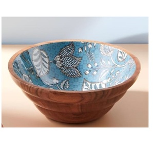 <b>Sticker</b> Enamel Printed Custom Made Table Top Wooden Dough Bowl for Home <b>Kitchen</b> Use Natural Wooden Salad Serving Bowl - Product Image 1