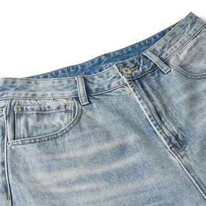 Pantalon en jean délavé taille haute à jambe large pour homme, décontracté, en coton mi-lourd, avec braguette boutonnée, tissu tissé, style printemps - Product Image 2